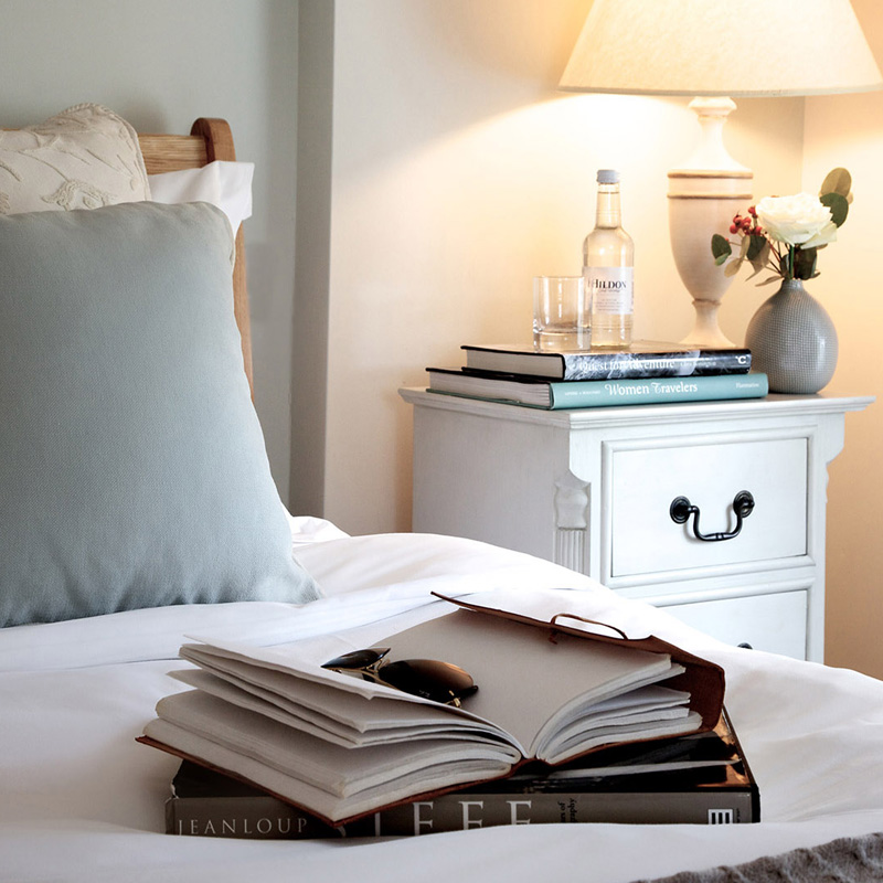 Close up of book on bed